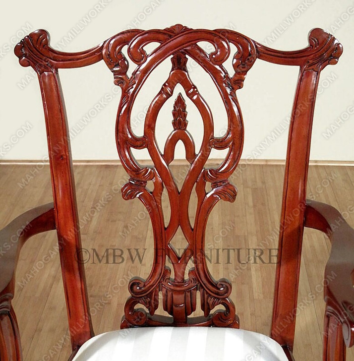 Cherry Chippendale Solid Wood Dining Arm Chair