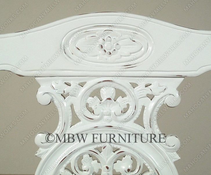 Distressed White Chippendale Leather Accent Occasional Side Chair