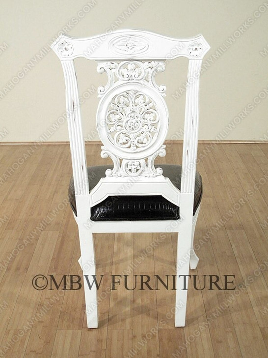 Distressed White Chippendale Leather Accent Occasional Side Chair