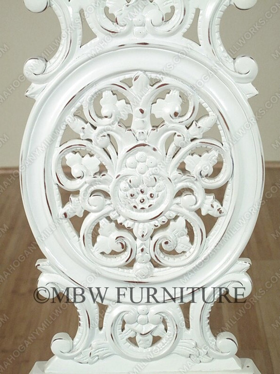 Distressed White Chippendale Leather Accent Occasional Side Chair
