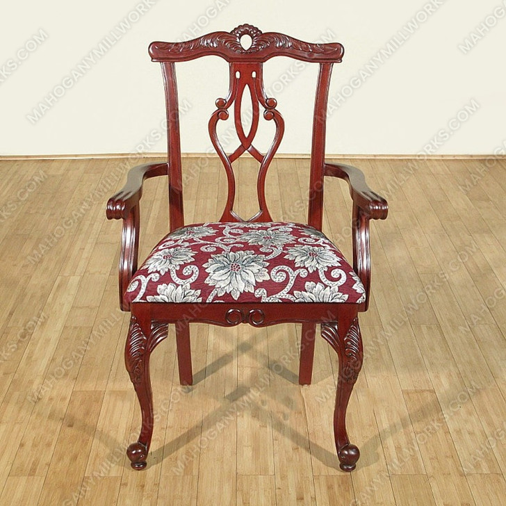 Pair 2 Cherry Chippendale Occasional Accent Arm Chairs