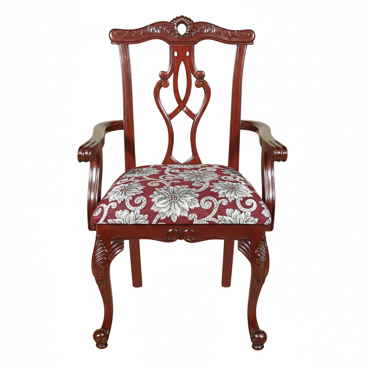 Pair 2 Cherry Chippendale Occasional Accent Arm Chairs