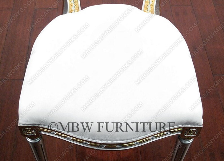 Silver Gold French Style Balloon Back White Muslin Side Chairs (2)
