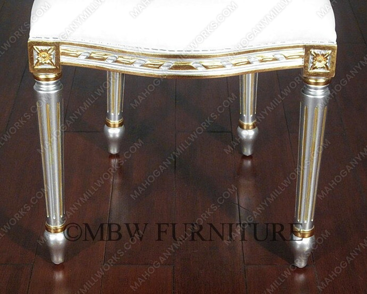 Silver Gold French Style Balloon Back White Muslin Side Chairs (2)