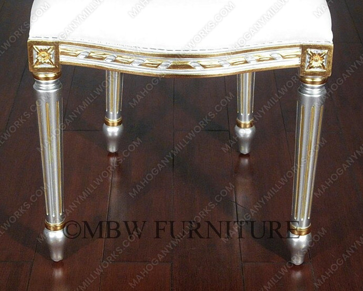 Silver Gold French Style Balloon Back White Muslin Side Chairs (2)