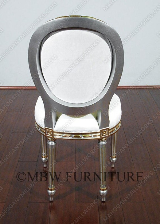 Silver Gold French Style Balloon Back White Muslin Side Chairs (2)