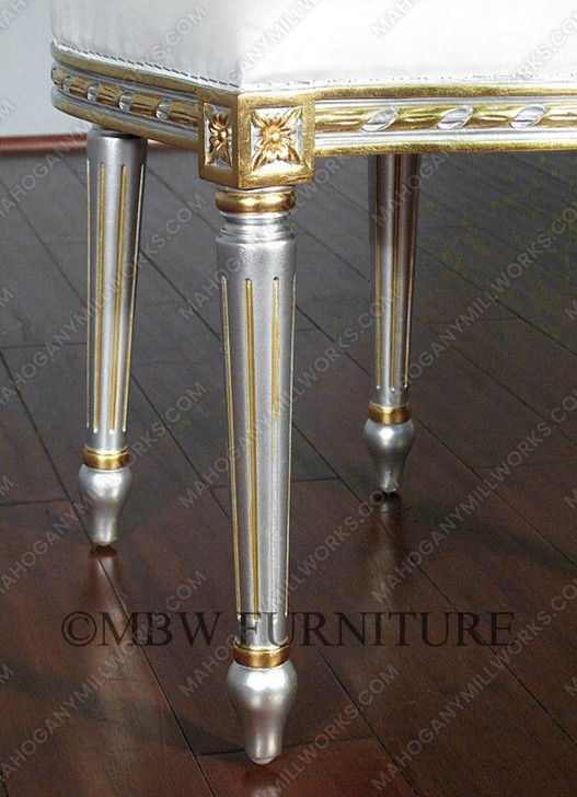 Silver Gold French Style Balloon Back White Muslin Side Chairs (2)