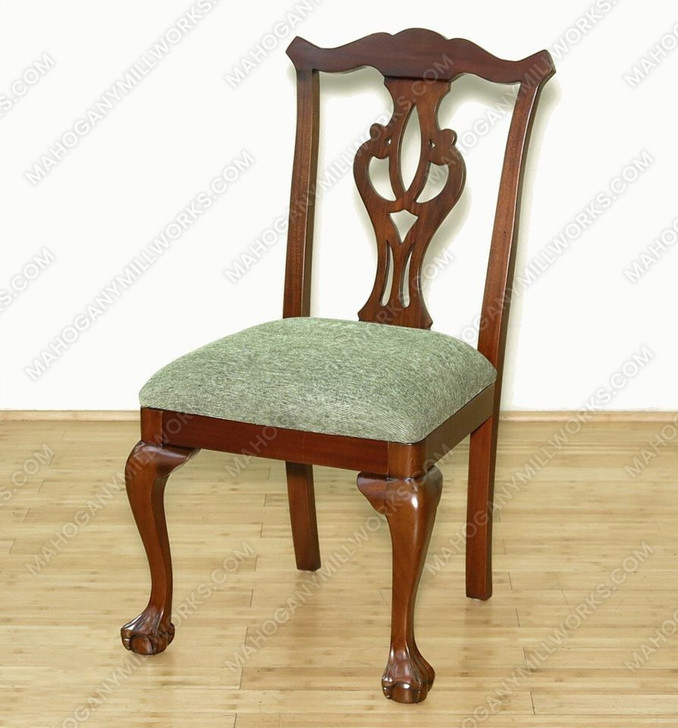 Pair 2 Solid Dark Cherry Chippendale Green Dining Side Chairs