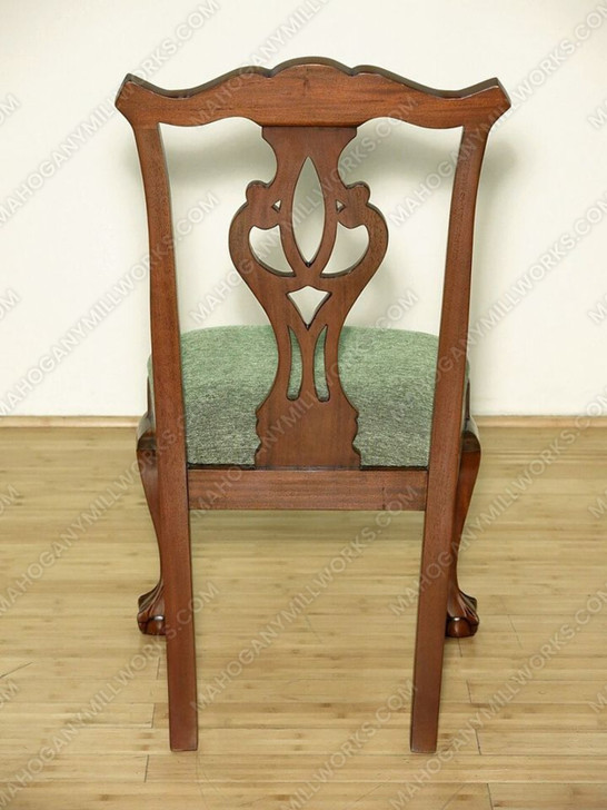 Pair 2 Solid Dark Cherry Chippendale Green Dining Side Chairs