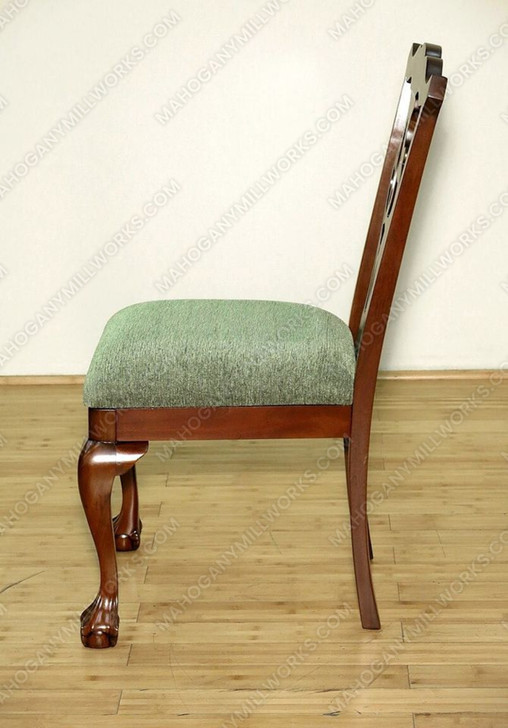 Pair 2 Solid Dark Cherry Chippendale Green Dining Side Chairs