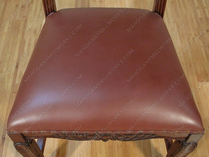Pair 2 Solid Mahogany Ladder Back Leather Dining Side Chairs