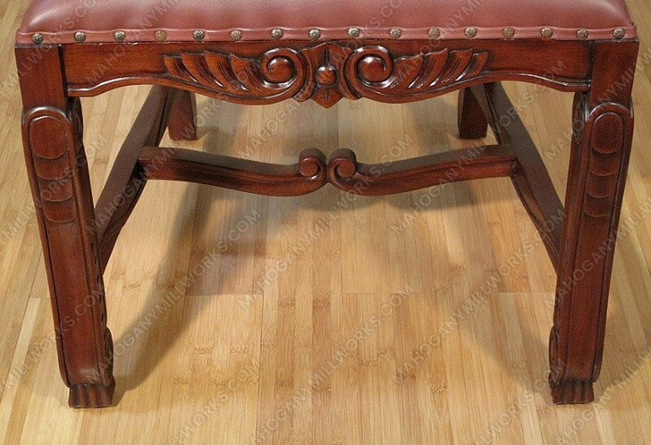 Pair 2 Solid Mahogany Ladder Back Leather Dining Side Chairs