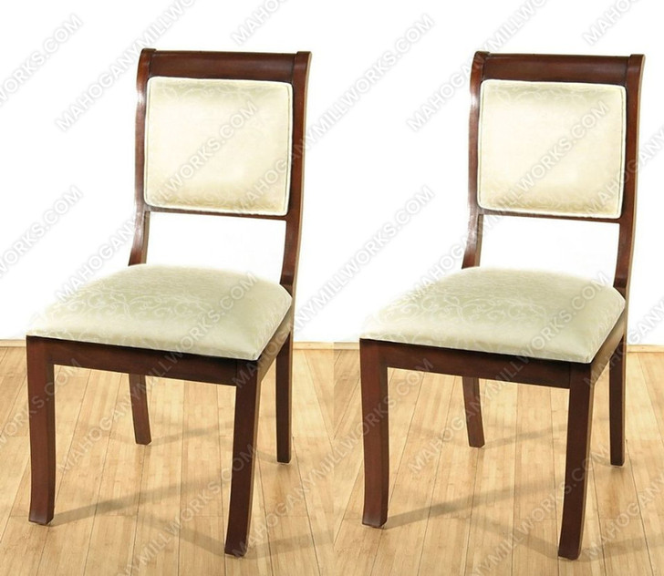 Pair of 2 Solid Dark Cherry Upholstered Cream Dining Side Chairs