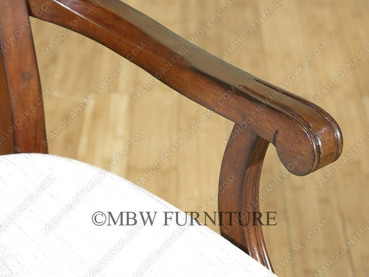 Pair of 2 Mahogany Chippendale Cream Dining Arm Chairs