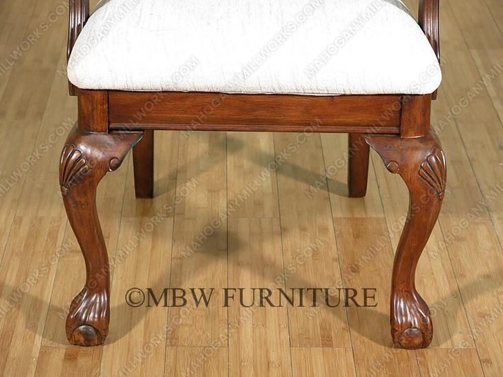 Pair of 2 Mahogany Chippendale Cream Dining Arm Chairs