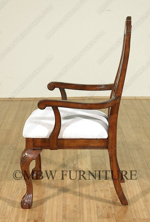 Pair of 2 Mahogany Chippendale Cream Dining Arm Chairs