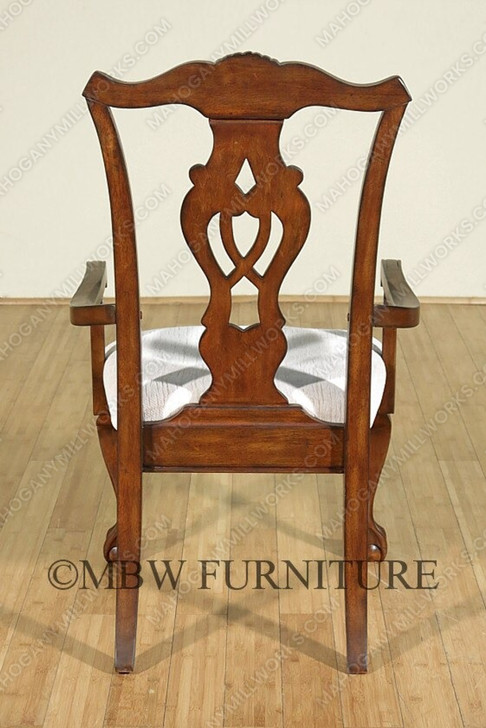 Pair of 2 Mahogany Chippendale Cream Dining Arm Chairs