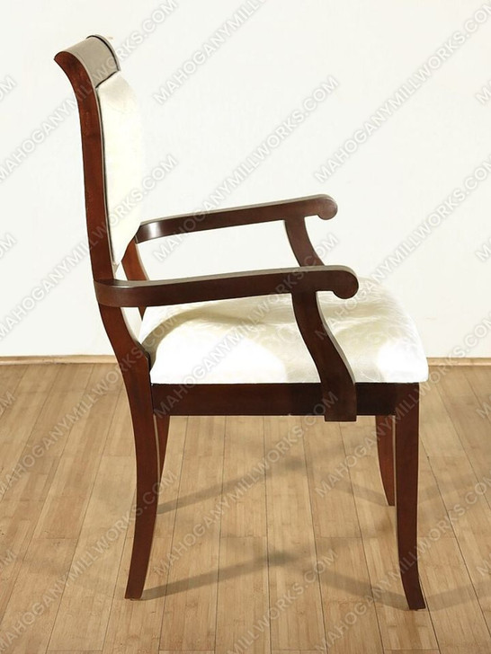 Pair of 2 Solid Dark Cherry Upholstered Cream Dining Arm Chairs