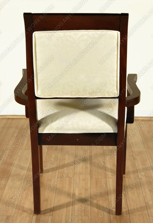 Pair of 2 Solid Dark Cherry Upholstered Cream Dining Arm Chairs