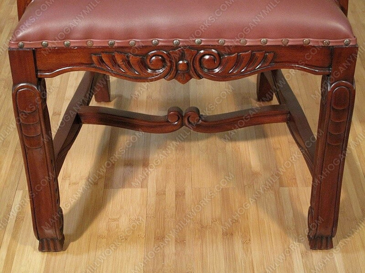 Pair of 2 Solid Mahogany Carved Ladder Back Dining Arm Chairs w/Genuine Leather