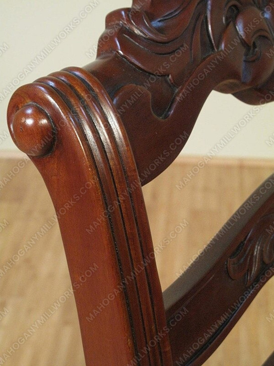 Pair of 2 Solid Mahogany Carved Ladder Back Dining Arm Chairs w/Genuine Leather
