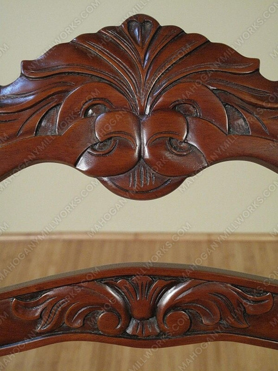 Pair of 2 Solid Mahogany Carved Ladder Back Dining Arm Chairs w/Genuine Leather