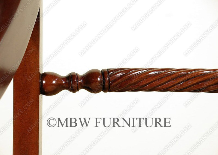 Pair 2 Solid Mahogany Regency Dining Arm Chairs w/ Green Seat