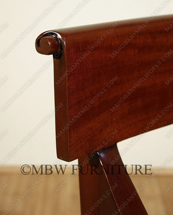 Pair 2 Solid Mahogany Regency Dining Arm Chairs w/ Green Seat