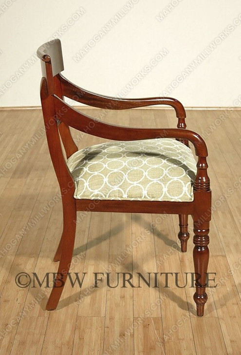 Pair 2 Solid Mahogany Regency Dining Arm Chairs w/ Green Seat