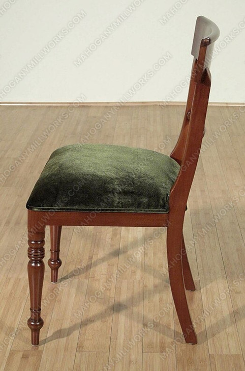 Pair of 2 Solid Mahogany Regency Dining Side Chairs w/ Green Seat