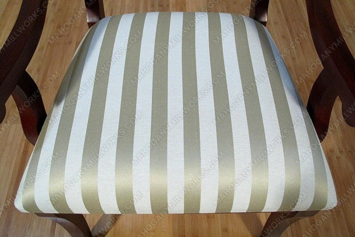 Solid Mahogany Striped Fabric Dining Arm Chairs (2)