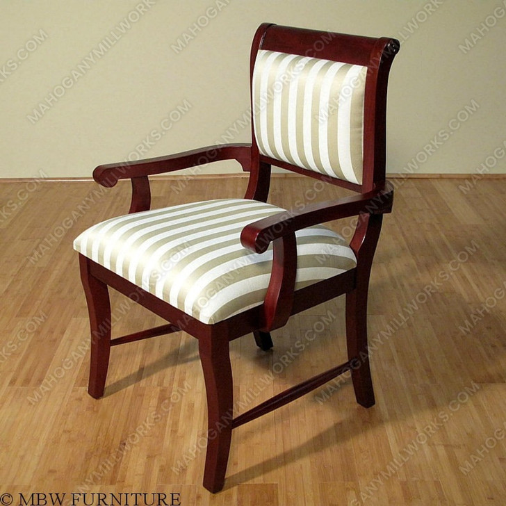 Solid Mahogany Striped Fabric Dining Arm Chairs (2)
