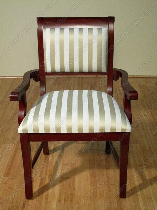 Solid Mahogany Striped Fabric Dining Arm Chairs (2)