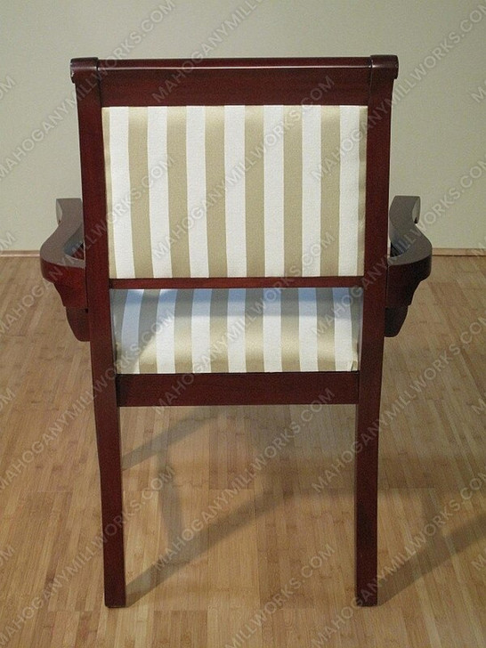 Solid Mahogany Striped Fabric Dining Arm Chairs (2)