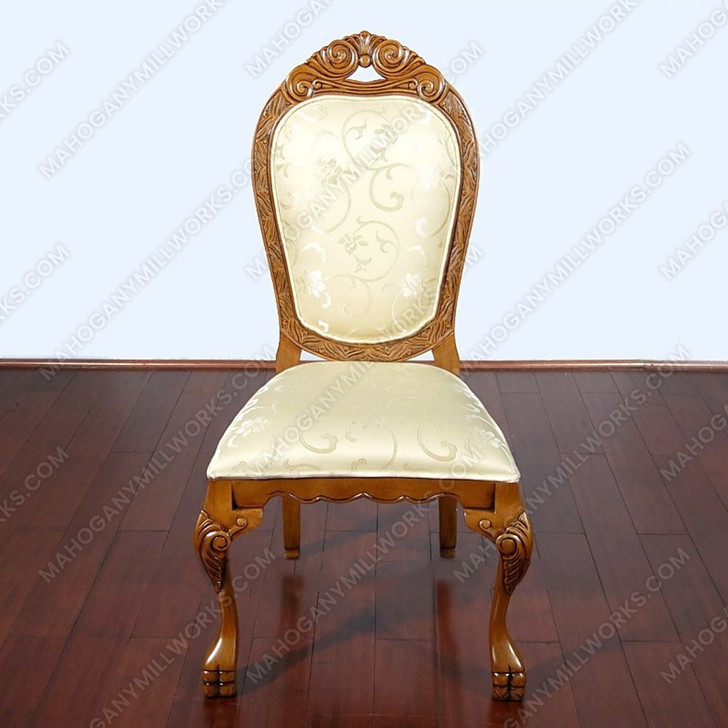 Mahogany French Upholstered Dining Side Chairs Set (4)