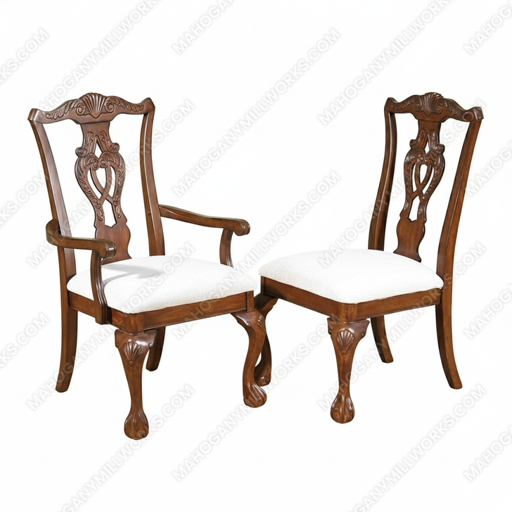 Mahogany Chippendale Cream Dining Chairs (8)