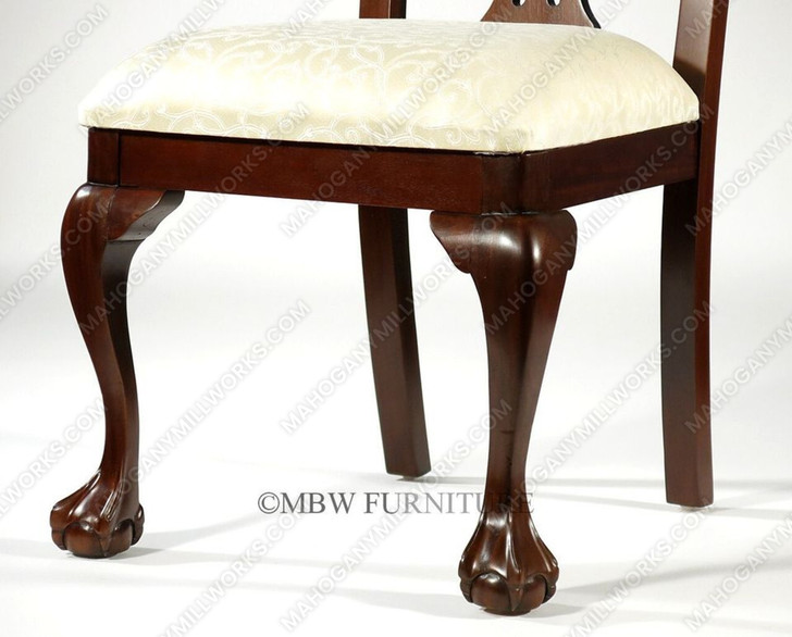 Set 8 Solid Mahogany Dark Cherry Chippendale Cream Dining Chairs