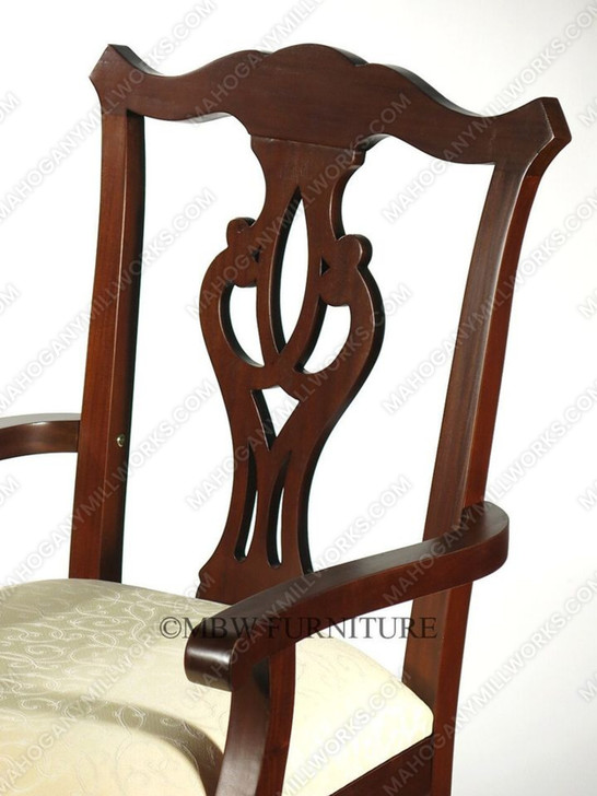 Set 8 Solid Mahogany Dark Cherry Chippendale Cream Dining Chairs