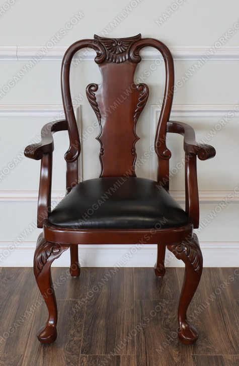 Queen Anne Dining Chairs w/ Leather Seats Set (8)