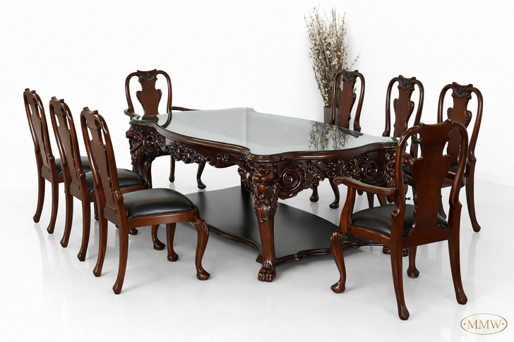 Queen Anne Dining Chairs w/ Leather Seats Set (8)