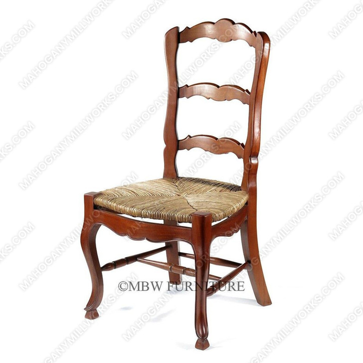 Mahogany French Country Cane Rattan Rush Seat Ladderback Side Chair