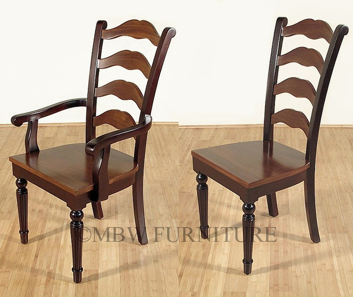 Set of 8 Solid Mahogany Two-Tone Ladder Back Dining Chairs