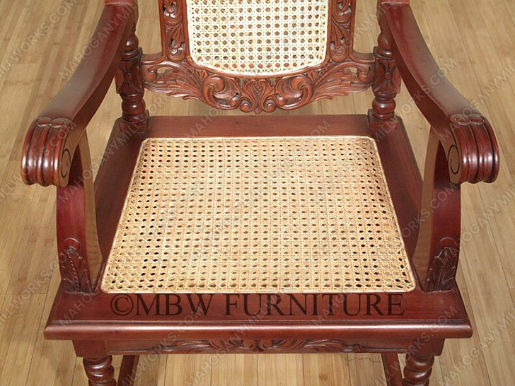 Solid Mahogany Barley Twist Rattan Occasional Accent Arm Chair