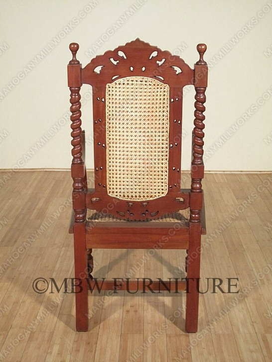 Solid Mahogany Barley Twist Rattan Occasional Accent Arm Chair