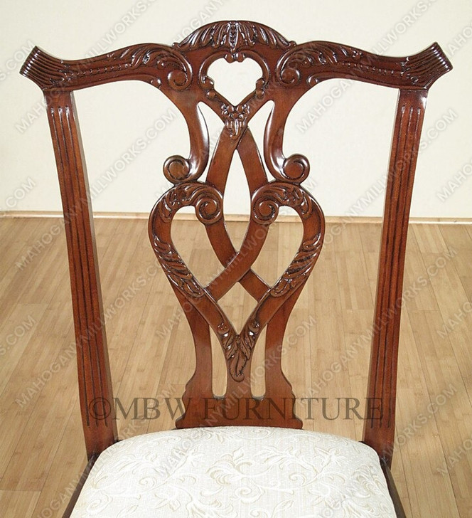 Solid Mahogany Chippendale Cream Dining Side Chair
