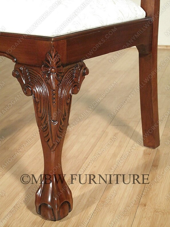 Solid Mahogany Chippendale Cream Dining Side Chair