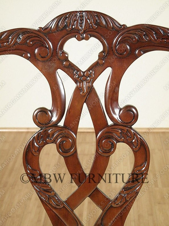 Solid Mahogany Chippendale Cream Dining Side Chair