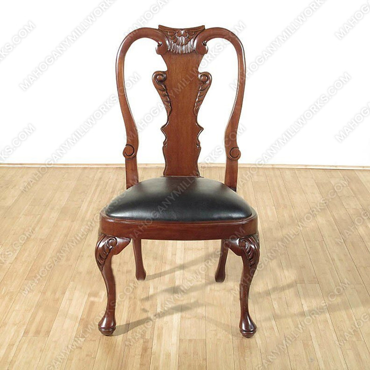 Solid Mahogany Queen Anne Black Leather Occasional Side Chair