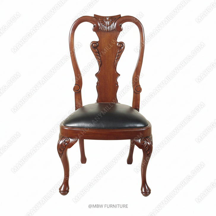 Mahogany Queen Anne Black Leather Side Chair