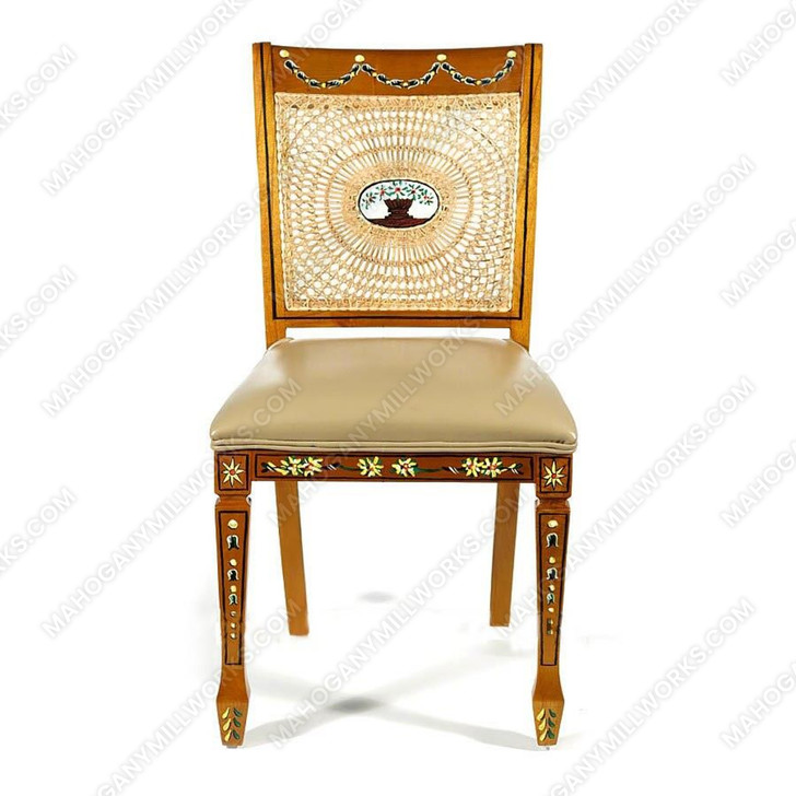 Solid Mahogany Rattan Regency Leather Side Chair